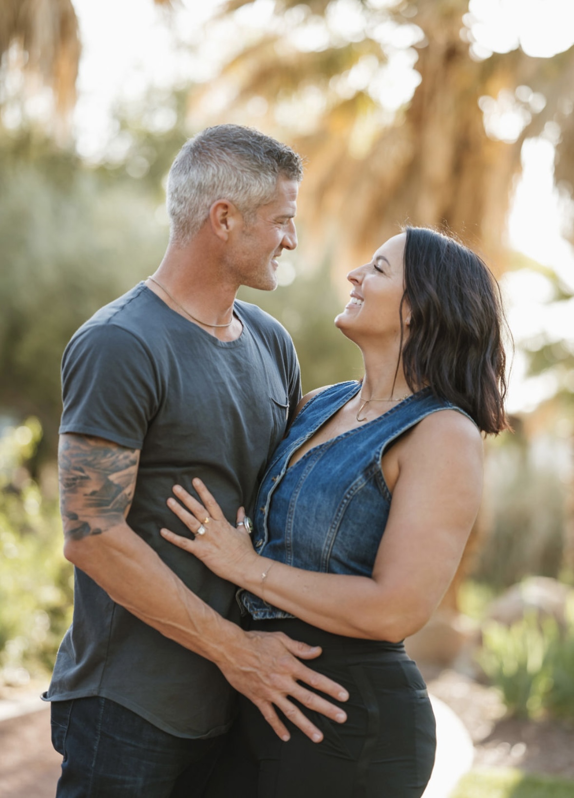 A couple embracing closely